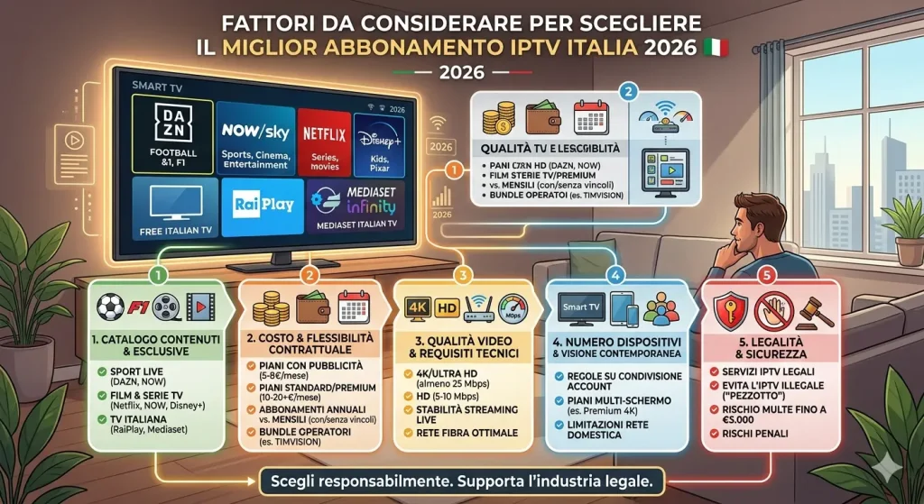 Fattori da considerare per scegliere il miglior abbonamento IPTV Italia 2026